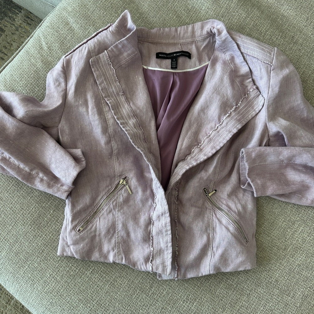 White House Black Market Light Lavender Linen-Blend Blazer size 2